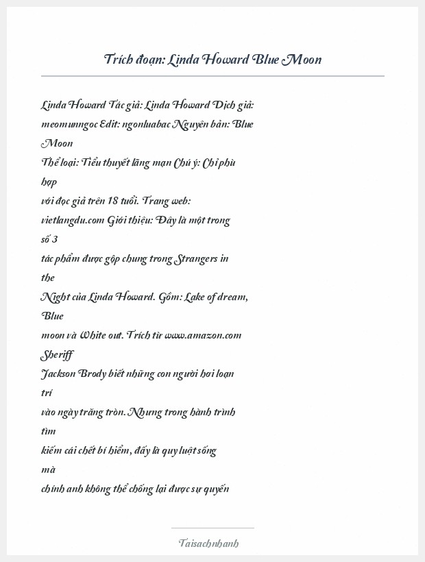Trích đoạn Linda Howard Blue Moon