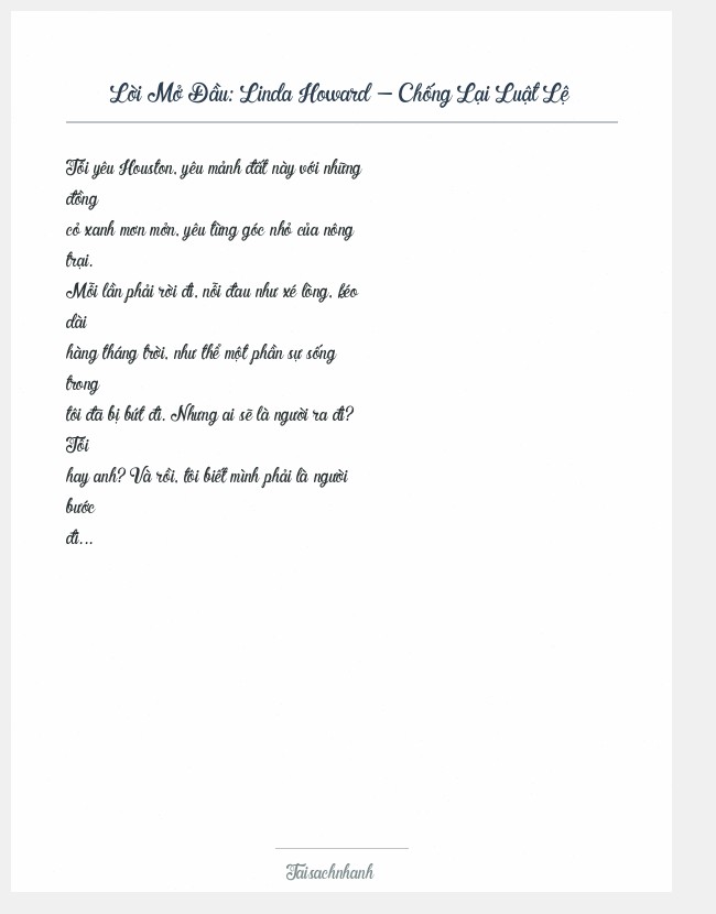 Trích đoạn Linda Howard - Chống Lại Luật Lệ