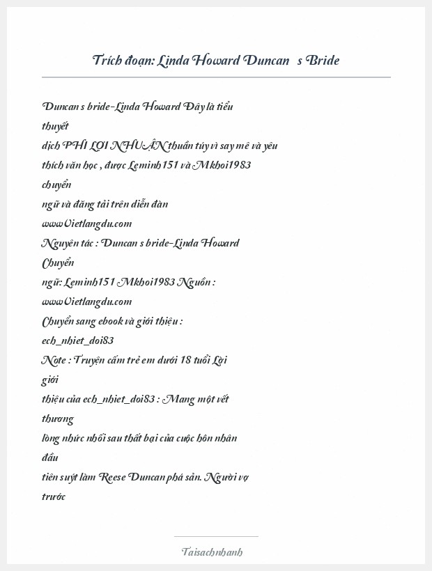 Trích đoạn Linda Howard Duncanγçös Bride