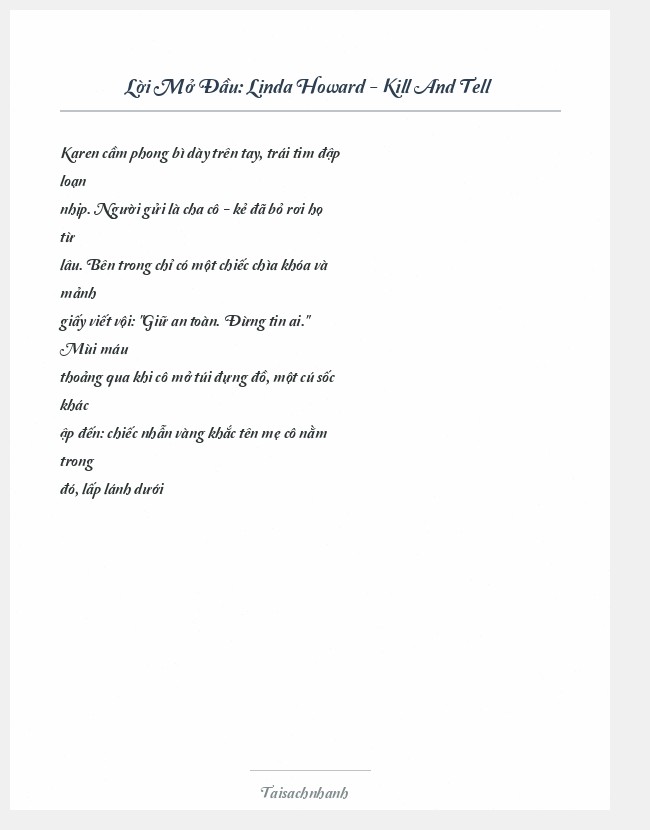 Trích đoạn Linda Howard - Kill And Tell