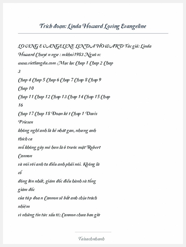 Trích đoạn Linda Howard Loving Evangeline