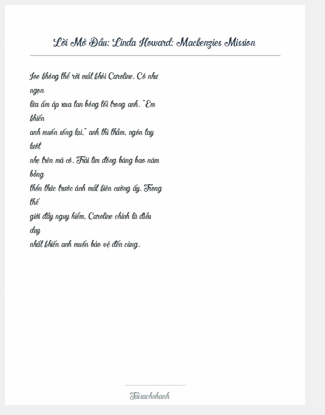Trích đoạn Linda Howard: Mackenzies Mission