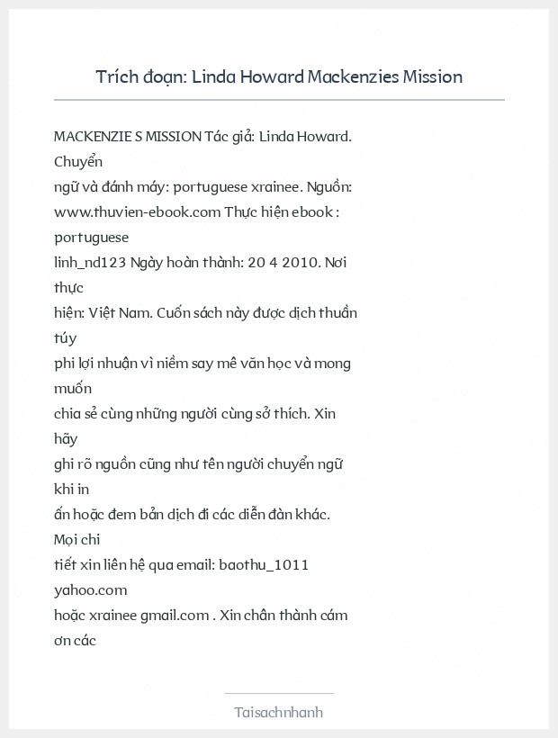 Trích đoạn Linda Howard Mackenzies Mission