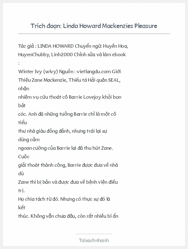 Trích đoạn Linda Howard Mackenzies Pleasure