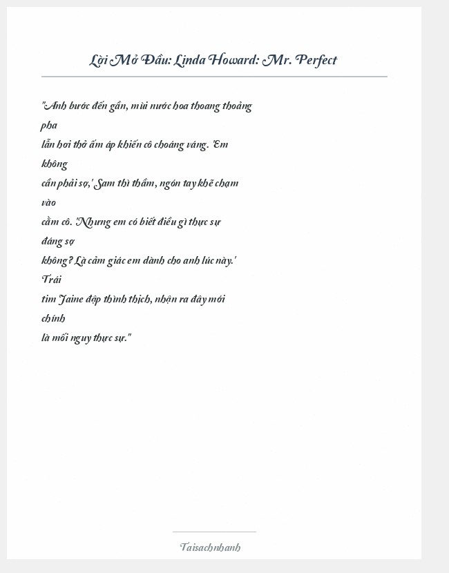 Trích đoạn Linda Howard: Mr. Perfect