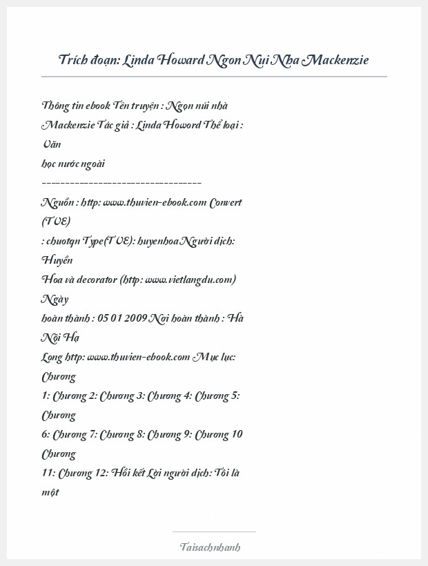 Trích đoạn Linda Howard Ngon Nui Nha Mackenzie