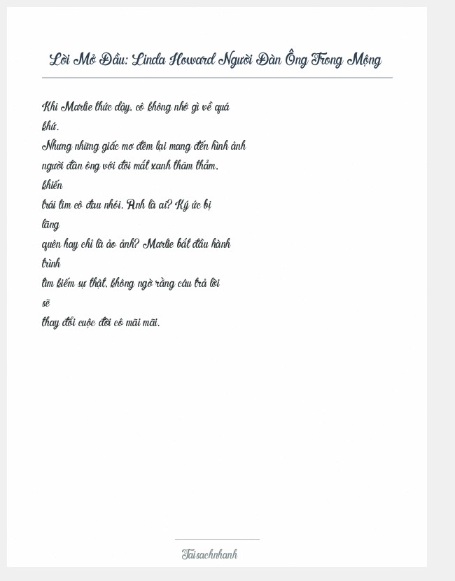 Trích đoạn Linda Howard Người Đàn Ông Trong Mộng