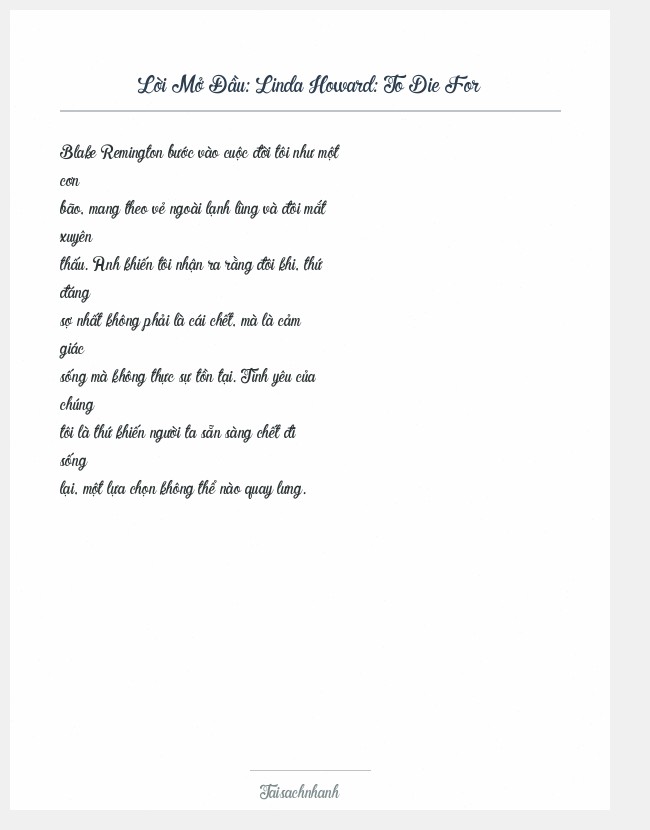 Trích đoạn Linda Howard: To Die For