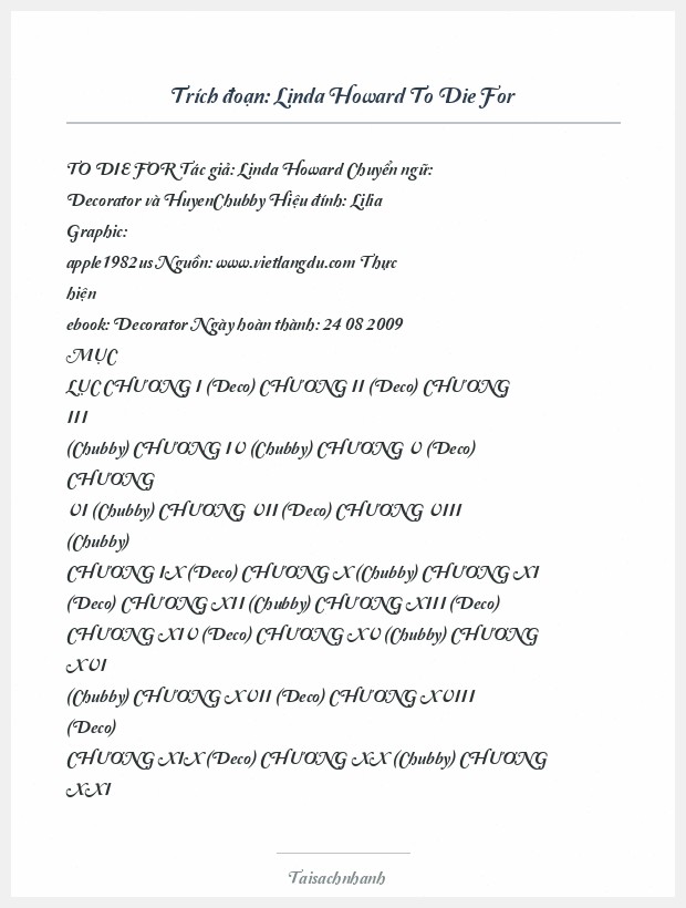 Trích đoạn Linda Howard To Die For