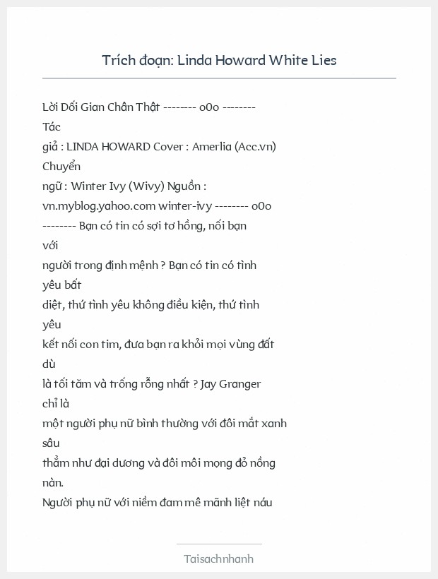 Trích đoạn Linda Howard White Lies