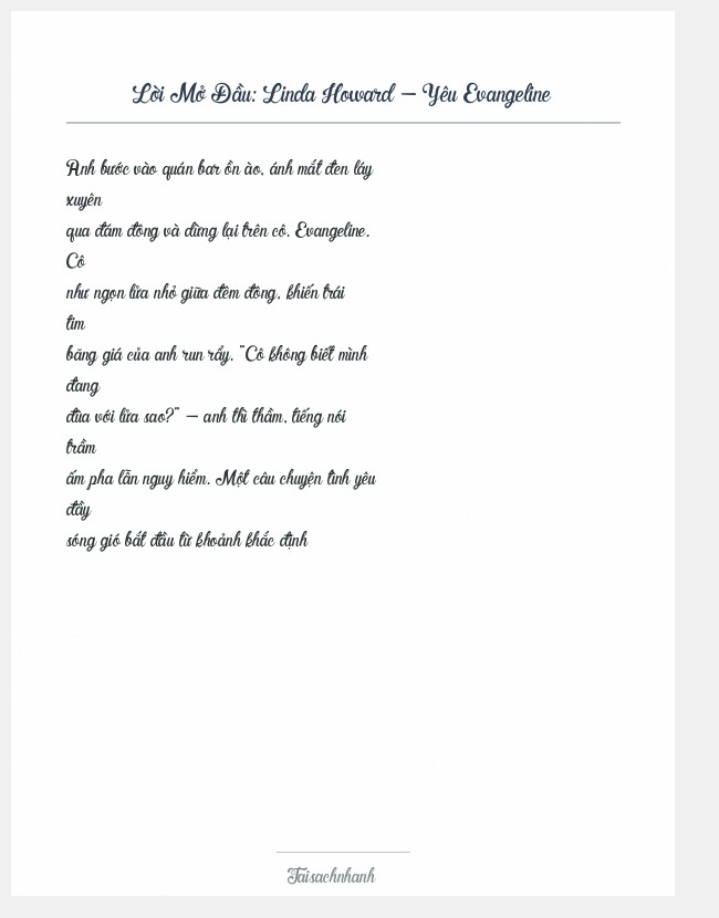 Trích đoạn Linda Howard - Yêu Evangeline