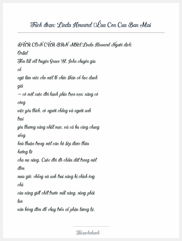 Trích đoạn Linda Howard ├Éua Con Cua Ban Mai