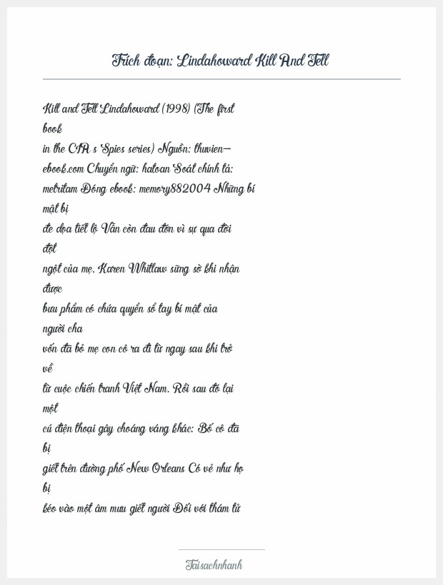 Trích đoạn Lindahoward Kill And Tell