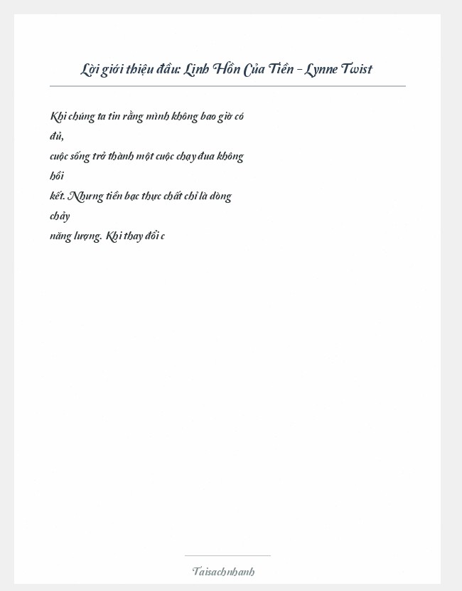 Trích đoạn Linh Hồn Của Tiền - Lynne Twist