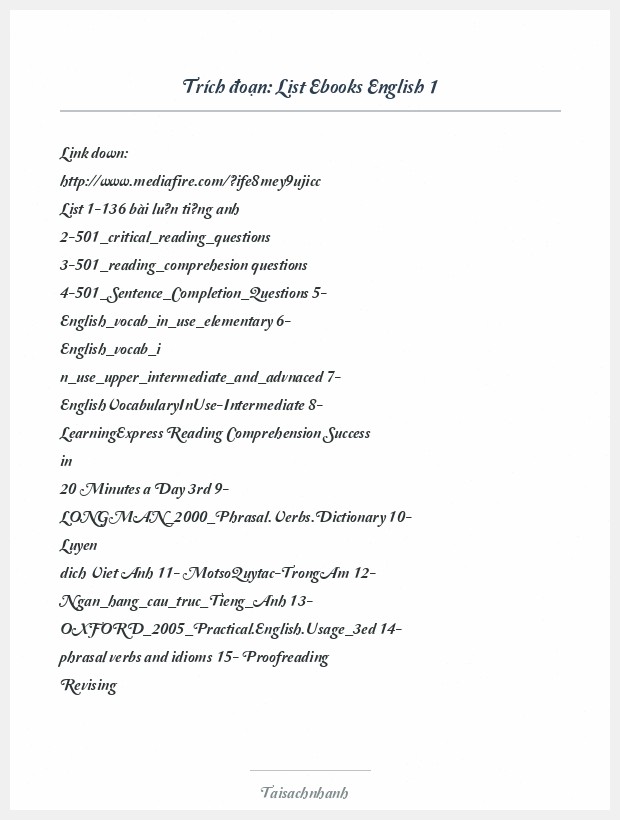 Trích đoạn List Ebooks English 1