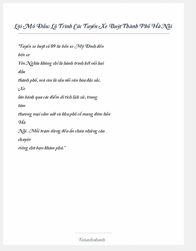 Trích đoạn Lộ Trình Các Tuyến Xe Buýt Thành Phố Hà Nội