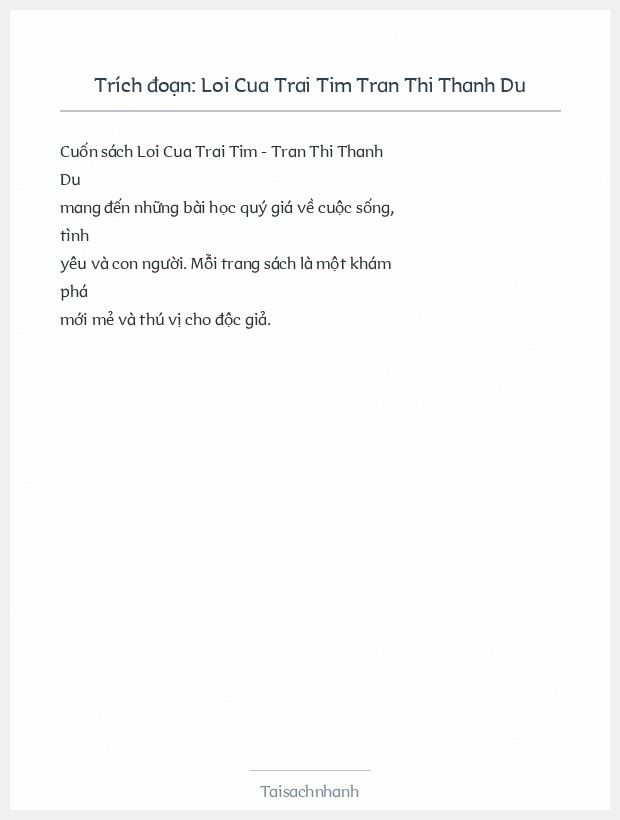 Trích đoạn Loi Cua Trai Tim Tran Thi Thanh Du