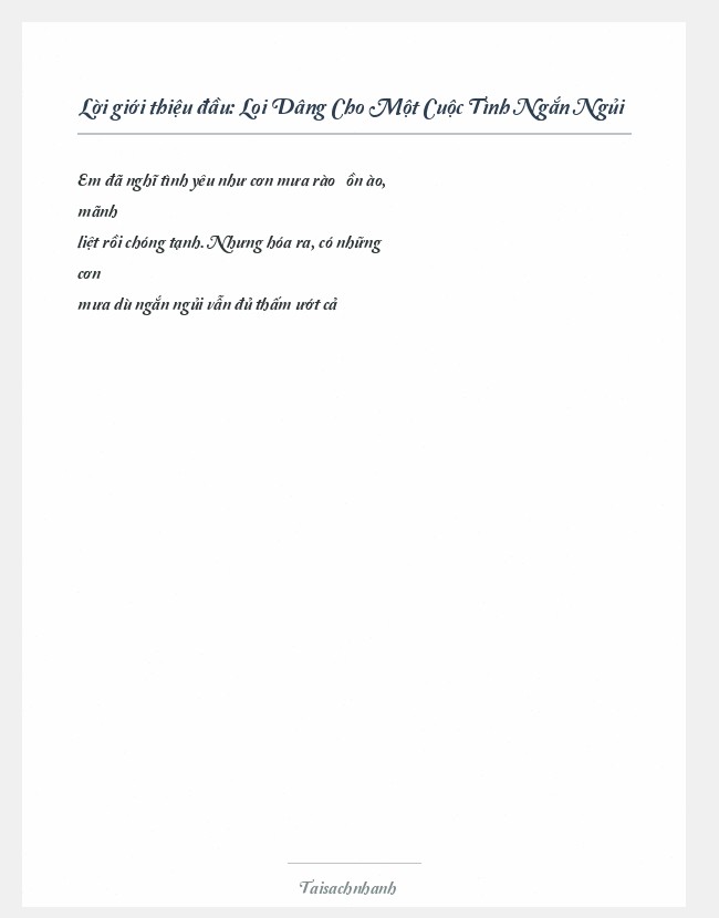 Trích đoạn Loi Dâng Cho Một Cuộc Tình Ngắn Ngủi