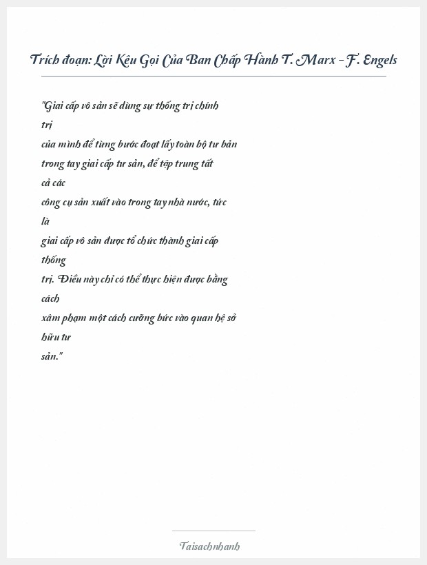 Trích đoạn Lời Kêu Gọi Của Ban Chấp Hành T. Marx - F. Engels