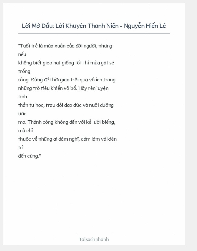 Trích đoạn Lời Khuyên Thanh Niên - Nguyễn Hiến Lê