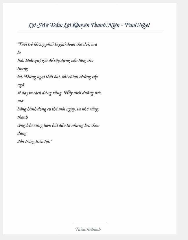 Trích đoạn Lời Khuyên Thanh Niên - Paul Noel