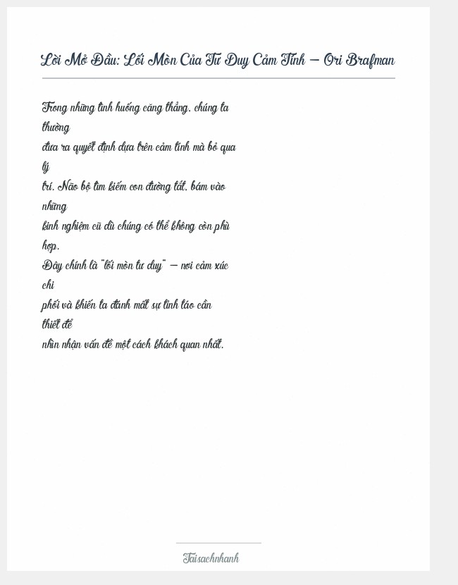 Trích đoạn Lối Mòn Của Tư Duy Cảm Tính - Ori Brafman