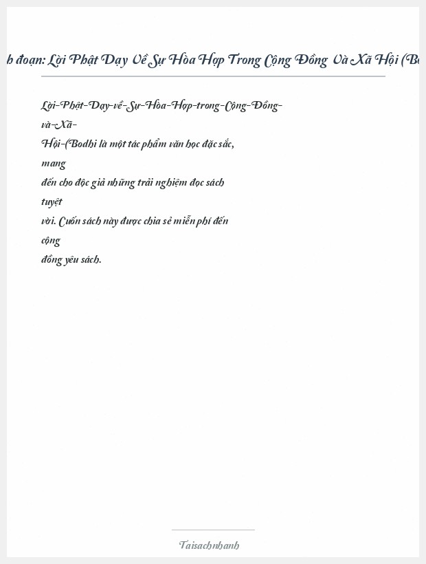 Trích đoạn Lời Phật Dạy Về Sự Hòa Hợp Trong Cộng Đồng Và Xã Hội (Bodhi