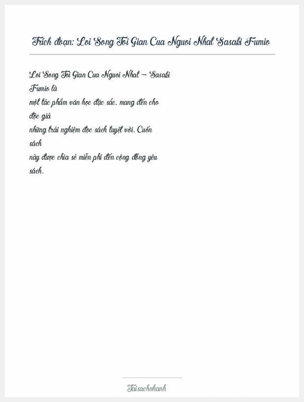 Trích đoạn Loi Song Toi Gian Cua Nguoi Nhat Sasaki Fumio