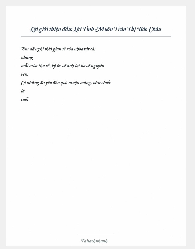 Trích đoạn Lời Tinh Muộn Trần Thị Bảo Châu