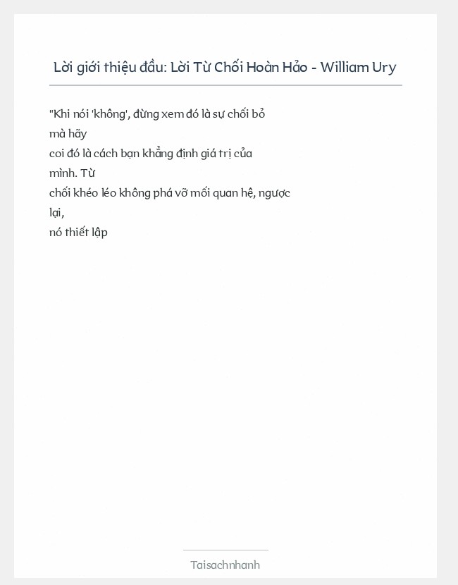 Trích đoạn Lời Từ Chối Hoàn Hảo - William Ury