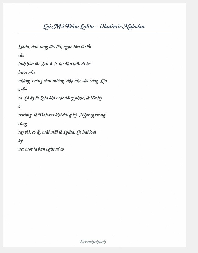 Trích đoạn Lolita - Vladimir Nabokov