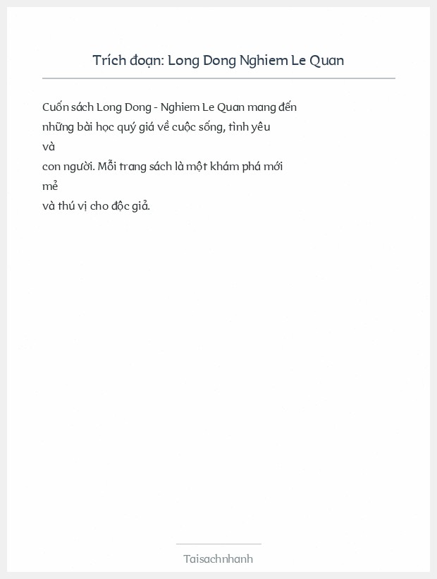 Trích đoạn Long Dong Nghiem Le Quan