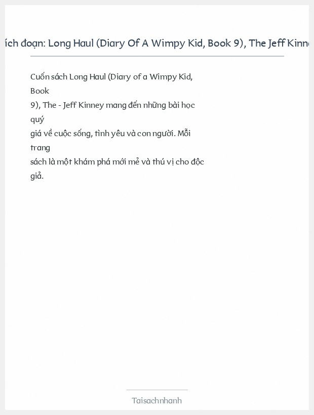 Trích đoạn Long Haul (Diary Of A Wimpy Kid, Book 9), The Jeff Kinney