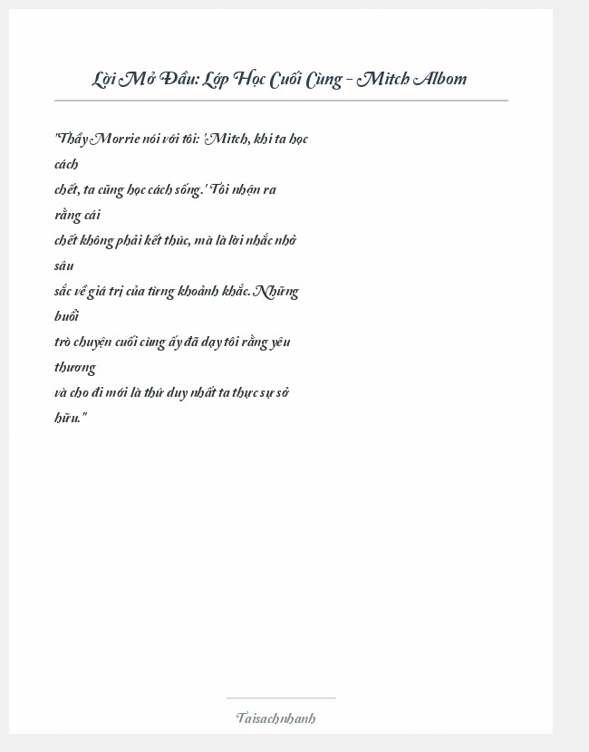 Trích đoạn Lớp Học Cuối Cùng - Mitch Albom