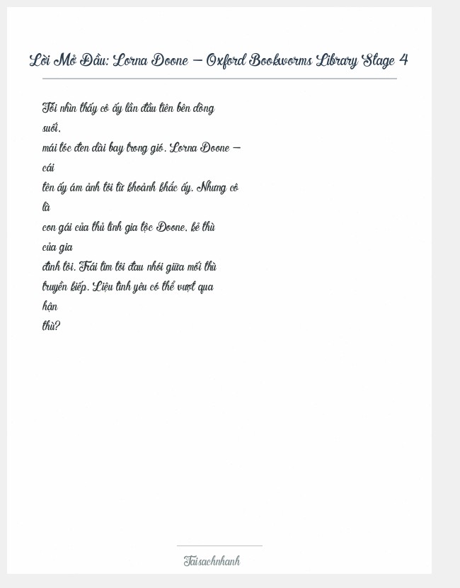 Trích đoạn Lorna Doone - Oxford Bookworms Library Stage 4