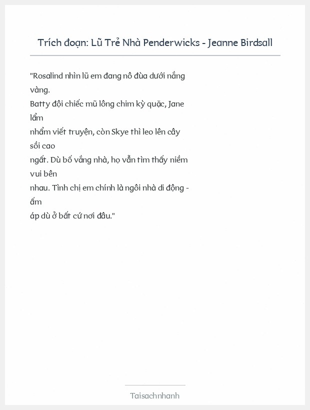 Trích đoạn Lũ Trẻ Nhà Penderwicks - Jeanne Birdsall