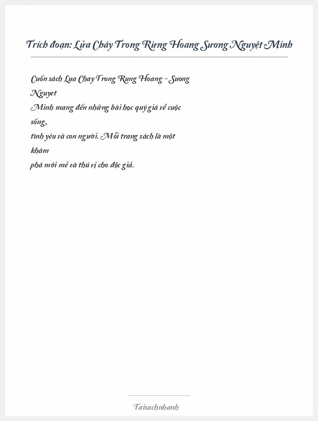 Trích đoạn Lửa Cháy Trong Rừng Hoang Sương Nguyệt Minh