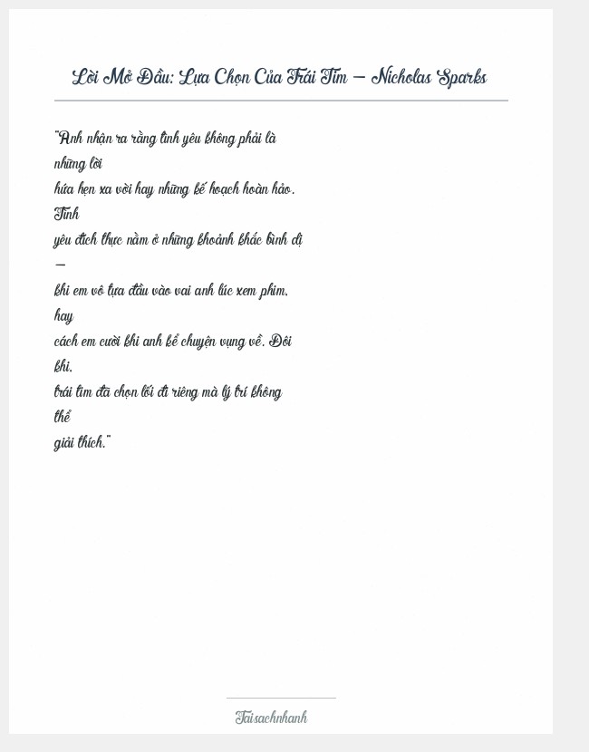 Trích đoạn Lựa Chọn Của Trái Tim - Nicholas Sparks