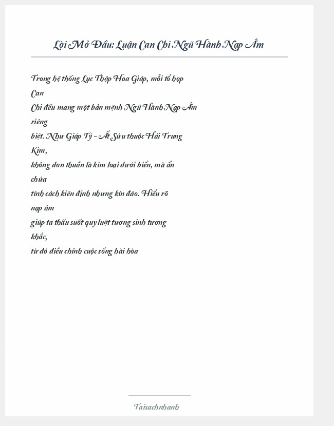 Trích đoạn Luận Can Chi Ngũ Hành Nạp Âm