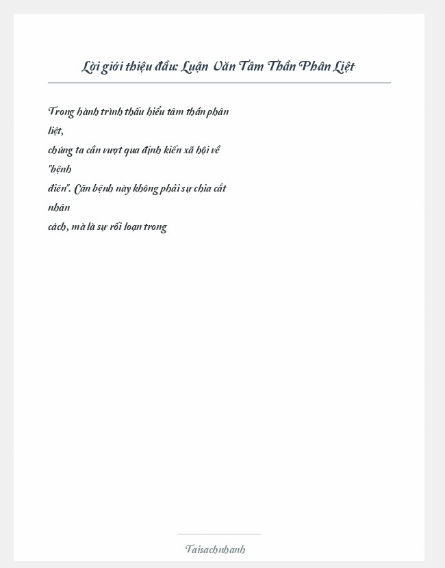 Trích đoạn Luận Văn Tâm Thần Phân Liệt