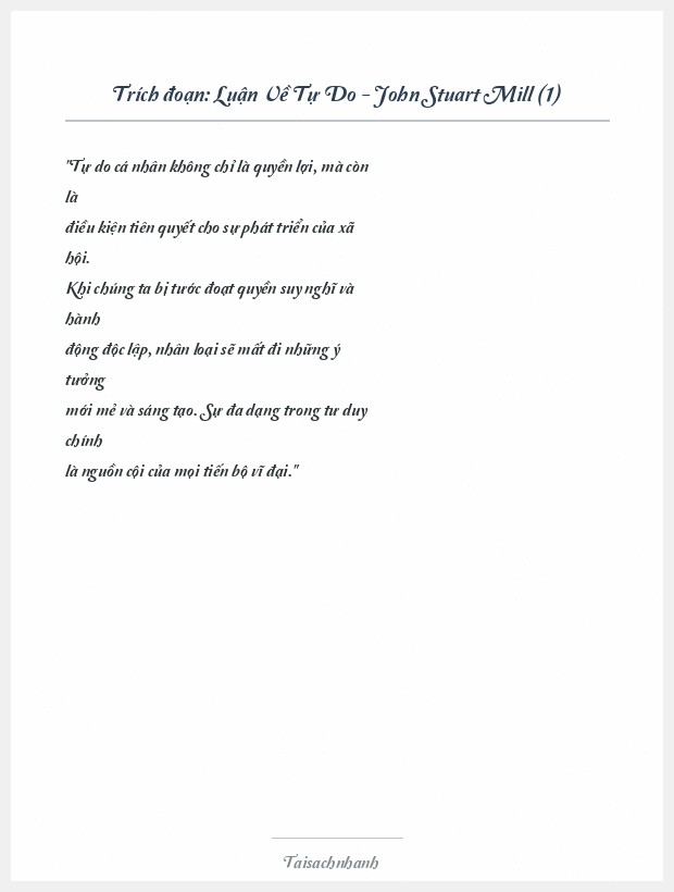 Trích đoạn Luận Về Tự Do - John Stuart Mill (1)