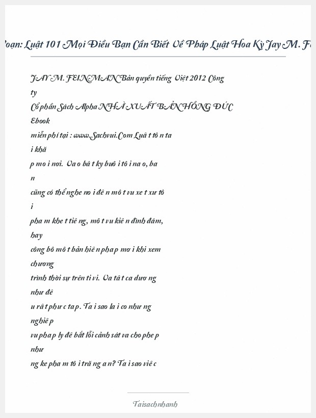 Trích đoạn Luật 101 Mọi Điều Bạn Cần Biết Về Pháp Luật Hoa Kỳ Jay M. Feinman