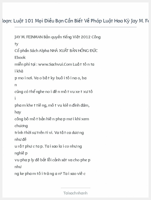 Trích đoạn Luật 101 Mọi Điều Bạn Cần Biết Về Pháp Luật Hoa Kỳ Jay M. Feinman