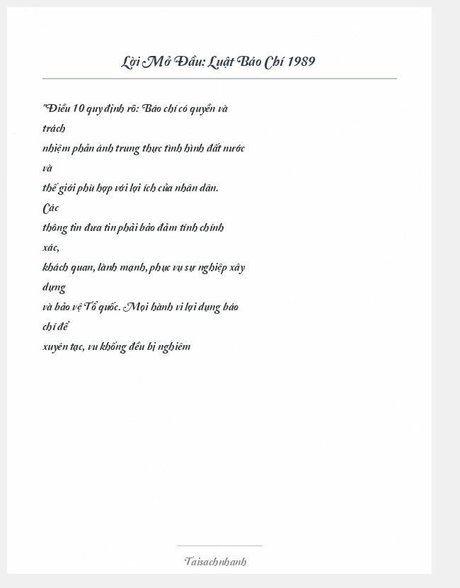 Trích đoạn Luật Báo Chí 1989