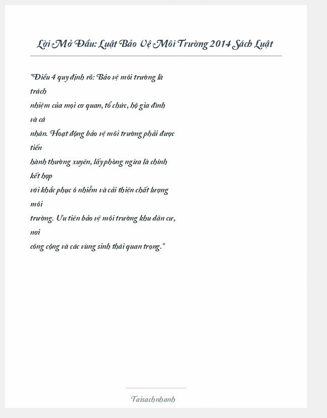 Trích đoạn Luật Bảo Vệ Môi Trường 2014 Sách Luật