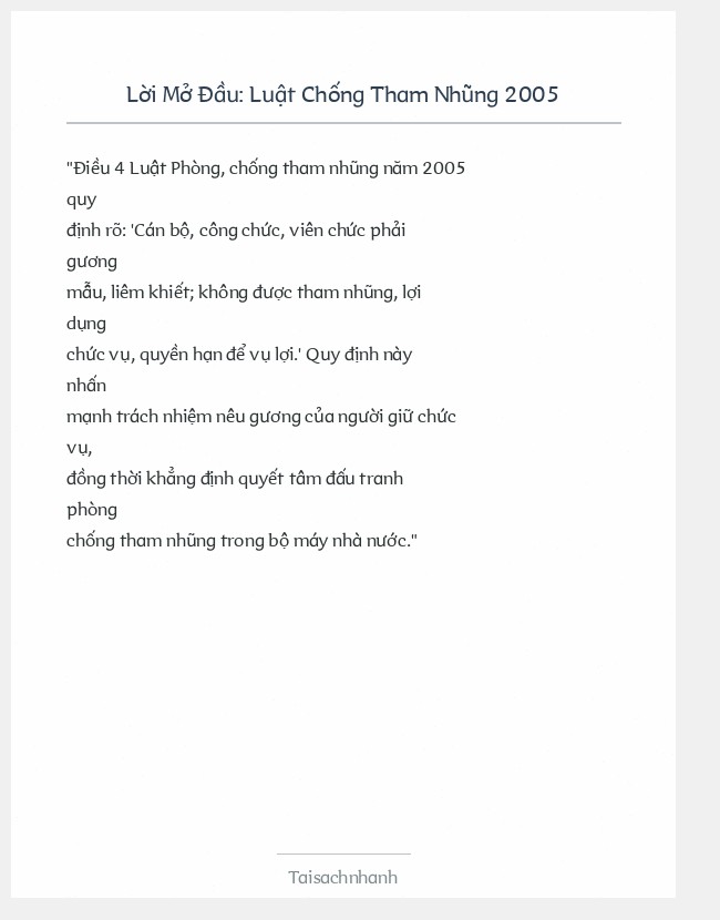 Trích đoạn Luật Chống Tham Nhũng 2005