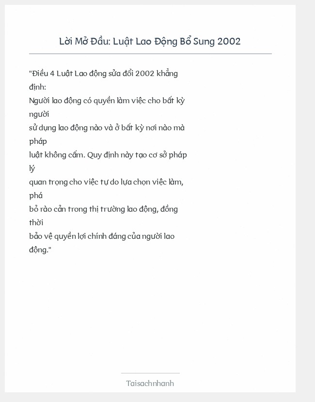 Trích đoạn Luật Lao Động Bổ Sung 2002