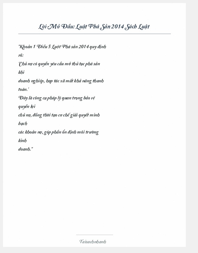 Trích đoạn Luật Phá Sản 2014 Sách Luật