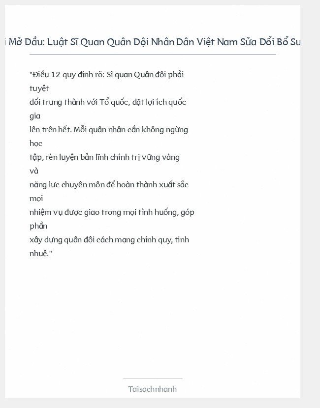 Trích đoạn Luật Sĩ Quan Quân Đội Nhân Dân Việt Nam Sửa Đổi Bổ Sung