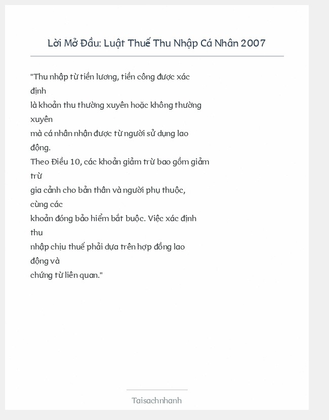 Trích đoạn Luật Thuế Thu Nhập Cá Nhân 2007